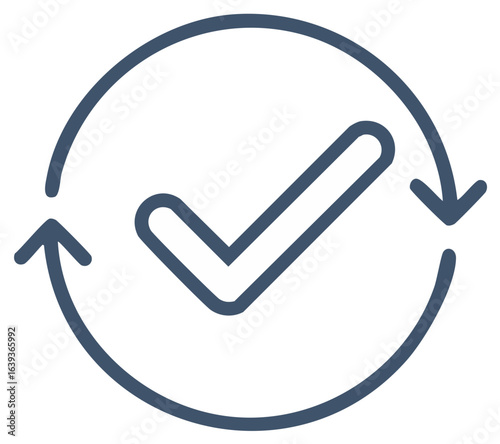 Continuous quality control or validation process icon with checkmark and cycle arrows