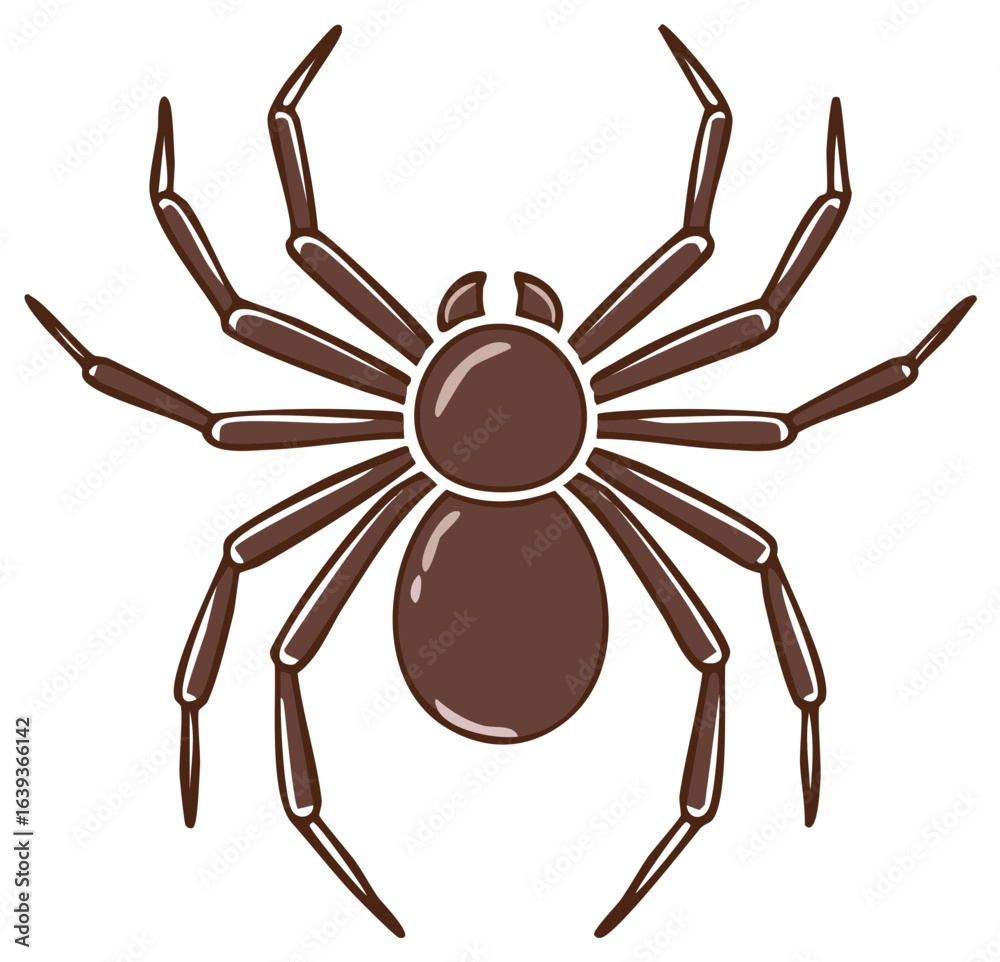 Obraz premium Illustration of a brown spider with eight legs and a round body. A cartoon insect graphic.