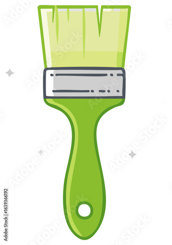 Illustration of a green paintbrush with shiny details, painting equipment for DIY and craft projects