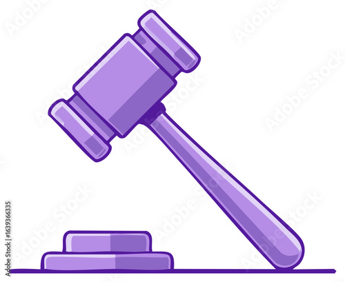 Illustrated Purple Gavel and Sounding Block Court Auction Decision Law and Order Isolated