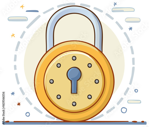 Stylized cartoon padlock illustration representing security, privacy, and protection concepts