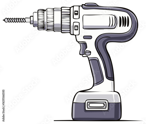 Cartoon illustration of a cordless power drill isolated on a white background