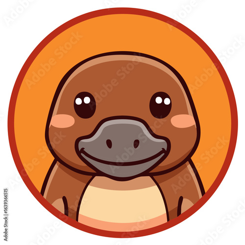 Cute cartoon platypus character face with big eyes and duck bill smiling