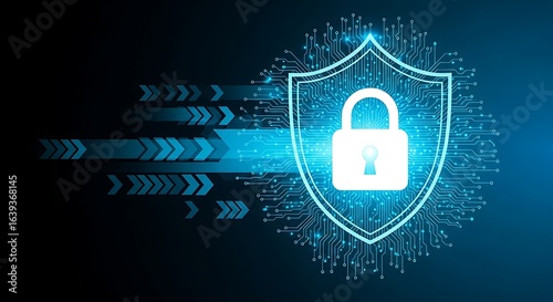 Secure your digital world with this modern cyber shield and glowing data streams