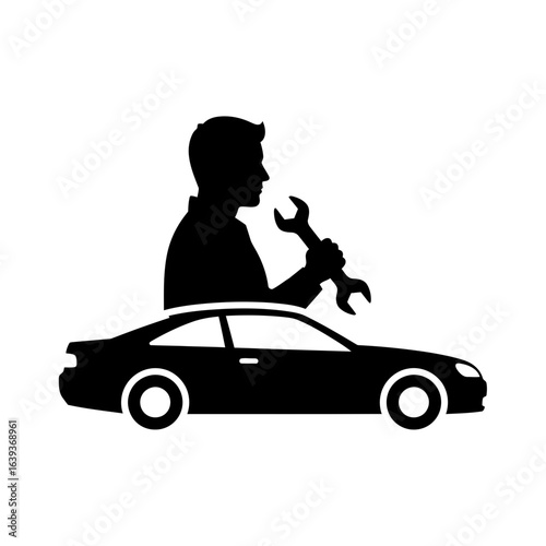 Mechanic with Wrench Beside Car - Automotive Repair Service