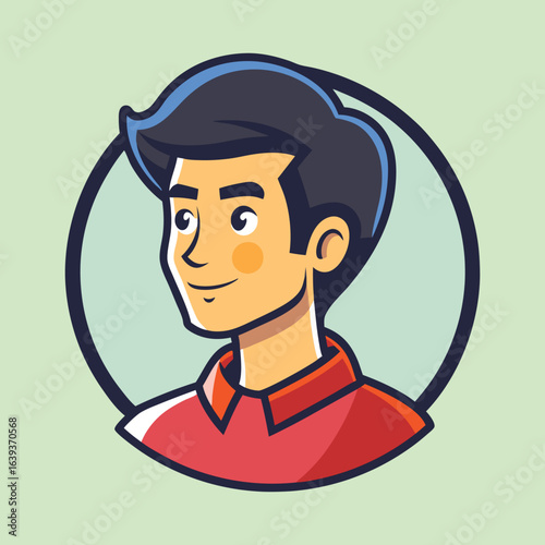 Illustration of a young man with neat hair, wearing a red shirt