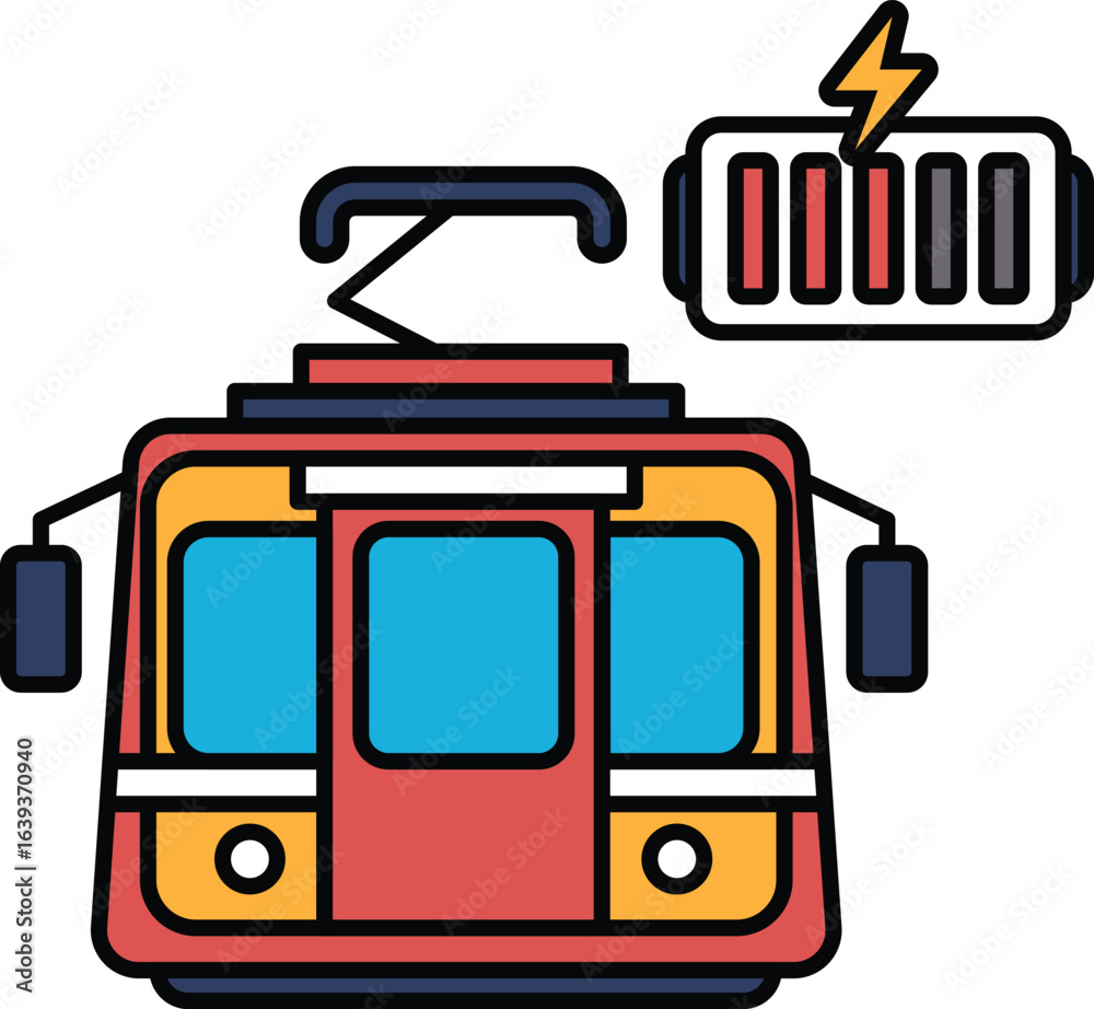 Fototapeta premium A black and white drawing of a train with a battery on it