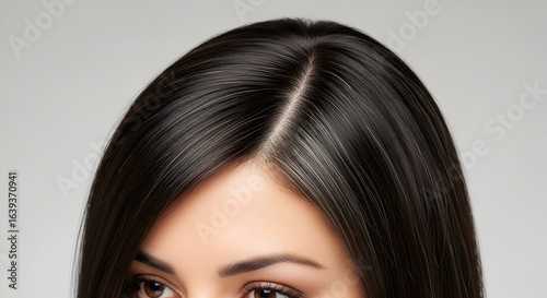 Healthy Shiny Straight Black Hair Close Up Woman Beauty Care Treatment