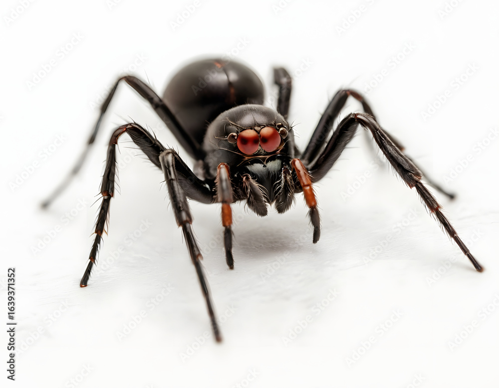 Fototapeta premium A close-up view of a black widow spider on a white background.