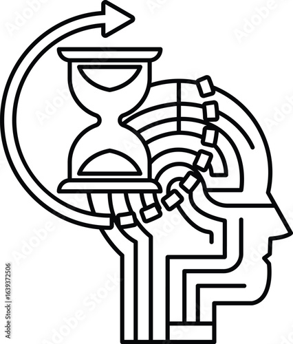 A clock is shown with a brain and a man's head