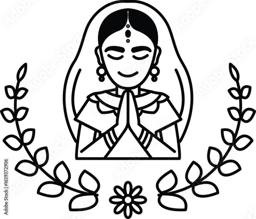 A woman is praying in a lotus position