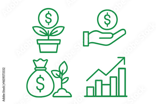 Understanding financial growth through investment, savings, and market strategies in simple illustrations