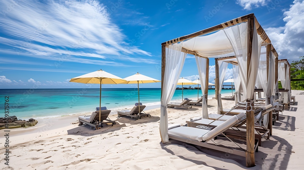 Obraz premium lounge chairs on a tropical beach