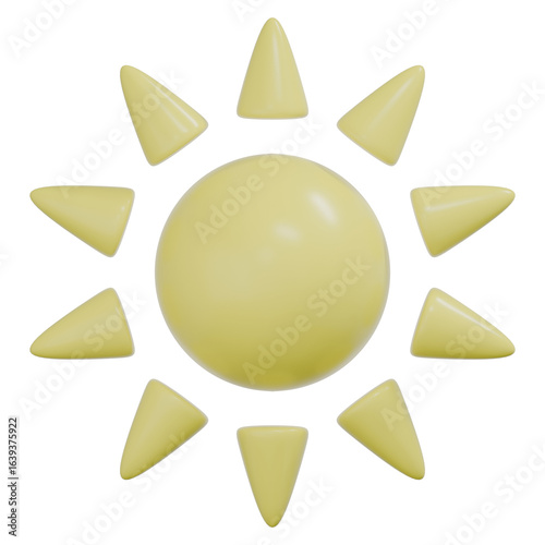3D Cartoon Sun Icon with Yellow Rays – Cute Minimalist Summer Symbol Isolated on Transparent Background