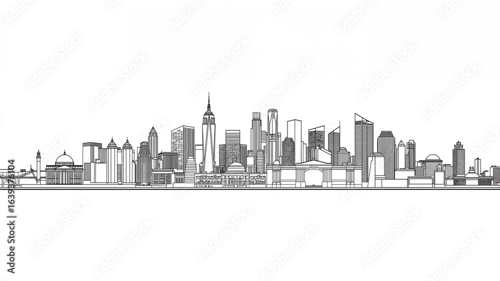Monochromatic city skyline outline Monochromatic city skyline outline