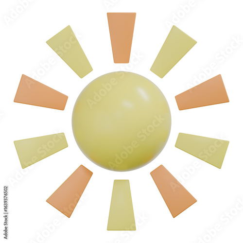 3D Cartoon Sun Icon with Yellow Rays – Cute Minimalist Summer Symbol Isolated on Transparent Background