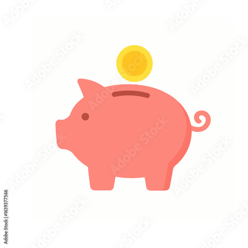 Piggy bank with dollar coin set isolated on white vector