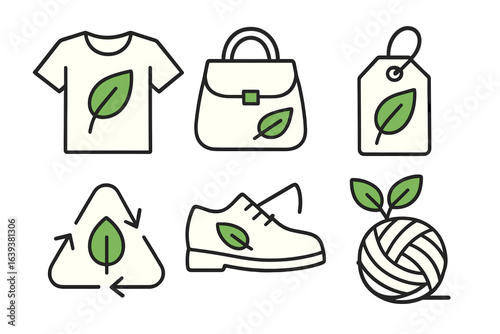 Embracing sustainability through eco-friendly fashion items and accessories featuring leaf designs in a minimalist layout