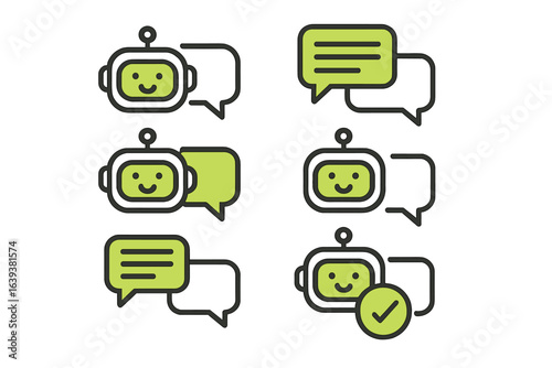 Charming chatbot icons with speech bubbles illustrating friendly conversation and communication