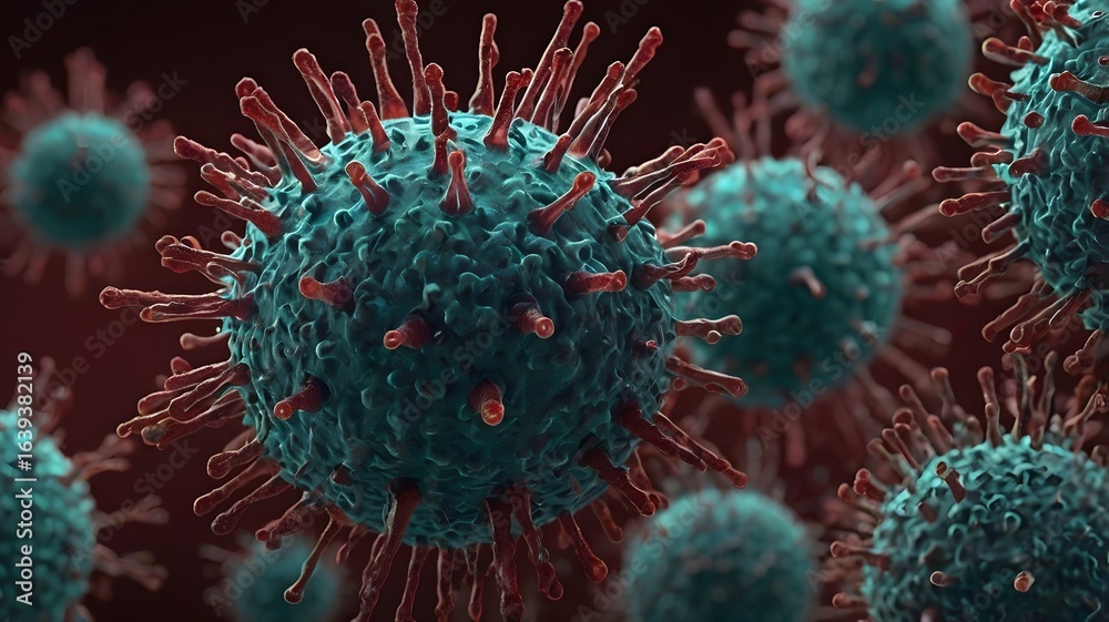 Obraz premium Microscopic Virus Rendering, Medical Illustration, Scientific Visualization.