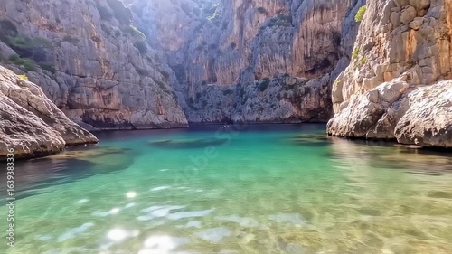 Crystal-clear turquoise water nestled in a rocky cove