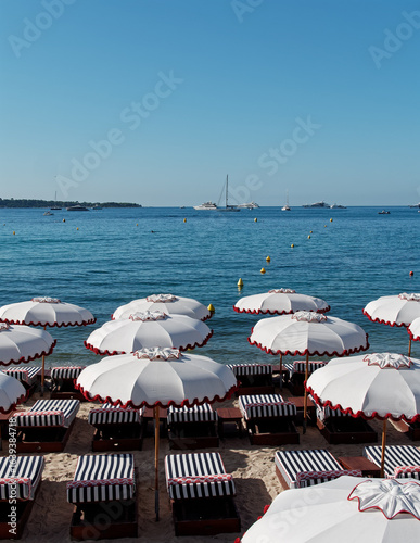Private beach and blue sea. Cannes, French Riviera, France