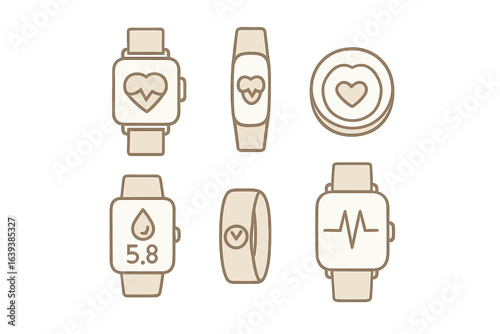 Various types of fitness trackers and smartwatches designed for health monitoring and activity tracking