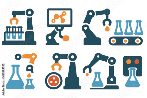 Robotic arms engaged in laboratory and manufacturing processes showcasing automation and technology in modern industries