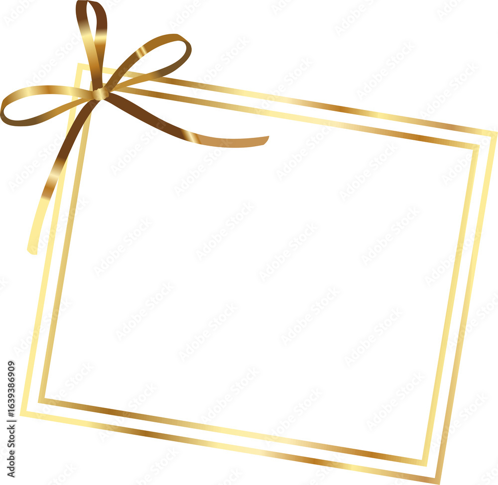 Obraz premium Blank horizontal note card with a gold ribbon
