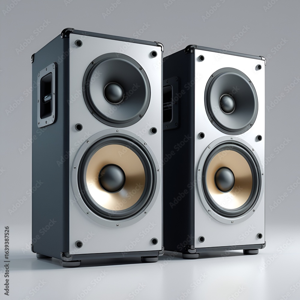 Fototapeta premium 3D Illustration of Large Loudspeakers on White Background