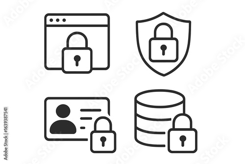 Symbols representing data privacy and security within digital environments and online platforms