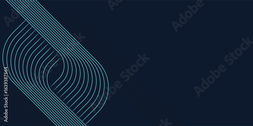 Blue abstract background with blue glowing circle lines. Geometric stripe line art design. Modern shiny blue rounded lines pattern. Futuristic technology concept.