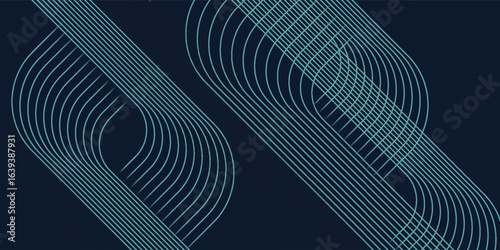 Blue abstract background with blue glowing circle lines. Geometric stripe line art design. Modern shiny blue rounded lines pattern. Futuristic technology concept.