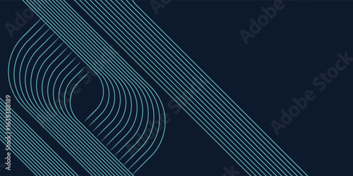 Blue abstract background with blue glowing circle lines. Geometric stripe line art design. Modern shiny blue rounded lines pattern. Futuristic technology concept.