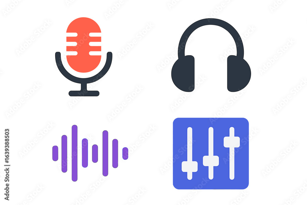 Obraz premium Icons representing audio equipment and sound editing tools for creative projects and media production