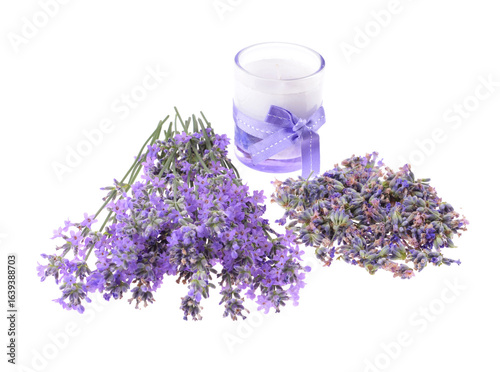 Lavender flowers ,scented candle,dry flower,on isolated white  background