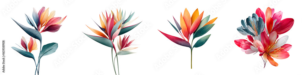 Fototapeta premium Exotic Tropical Flower Arrangement Collection on White