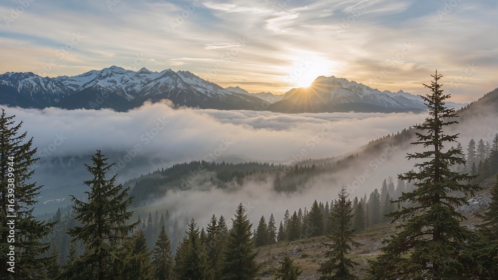 Obraz premium Majestic highland mountains covered in thick mist