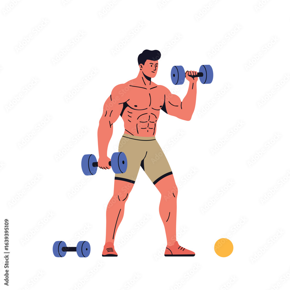 Muscular Man Lifting Dumbbells Muscular Man Lifting Dumbbells