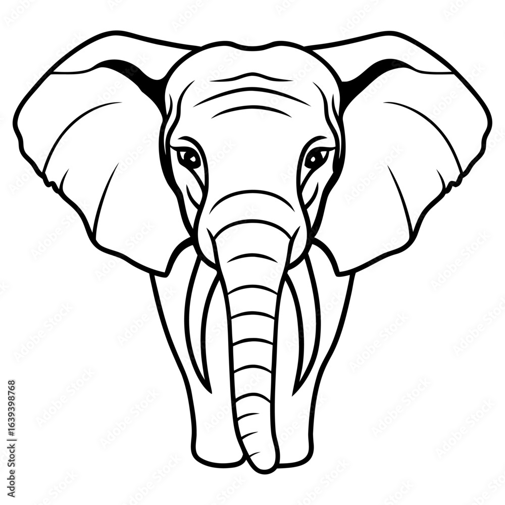 Fototapeta premium Elephant head front view isolated on white background