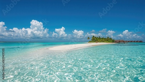 Seaside tropical island boasting white sandy coastline and blue waters