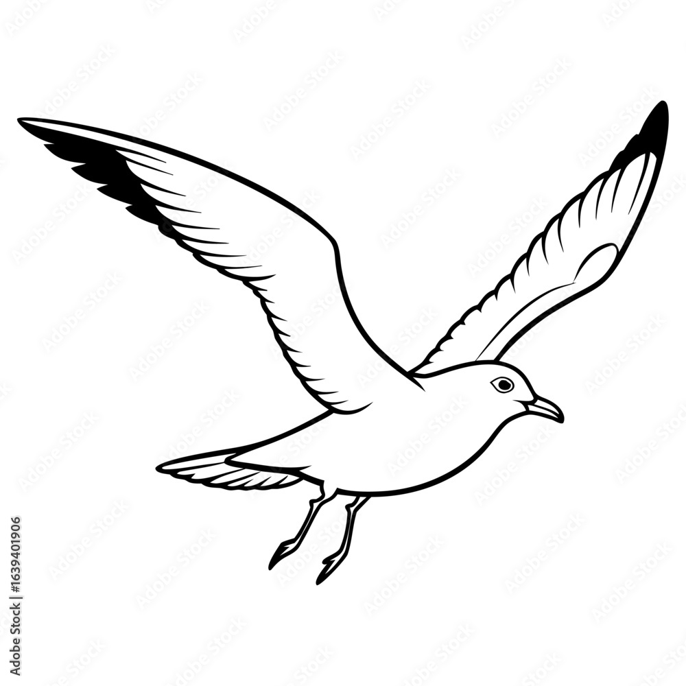 Fototapeta premium Seagull flying with wings spread, isolated on white background