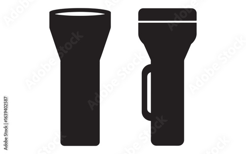 Black flashlight icons front and side views torch illumination