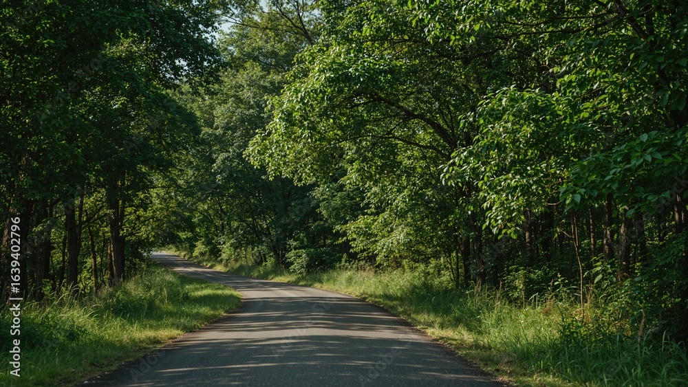 Obraz premium Scenic Road Through Verdant Trees and Forest
