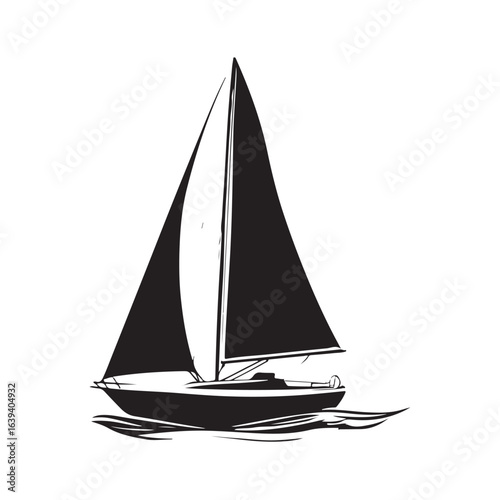 sailboat silhouette, a black silhouette of a sailboat on the water, boat, sail, sailboat, silhouette, sailboat black and white silhouette vector design