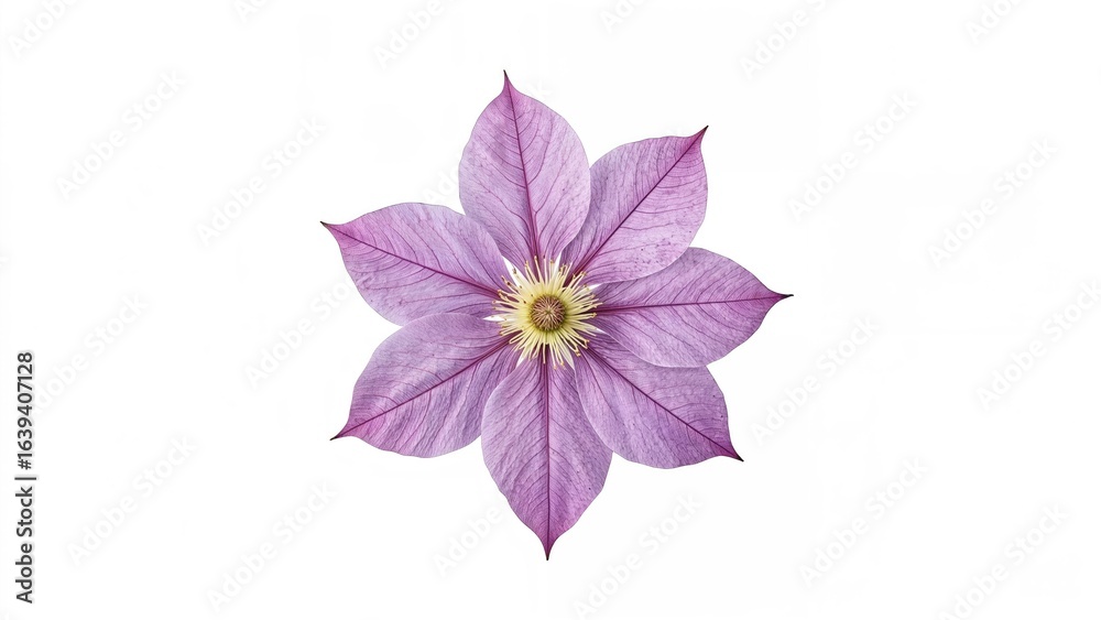 Obraz premium Lone clematis flower in purple on a clean white background