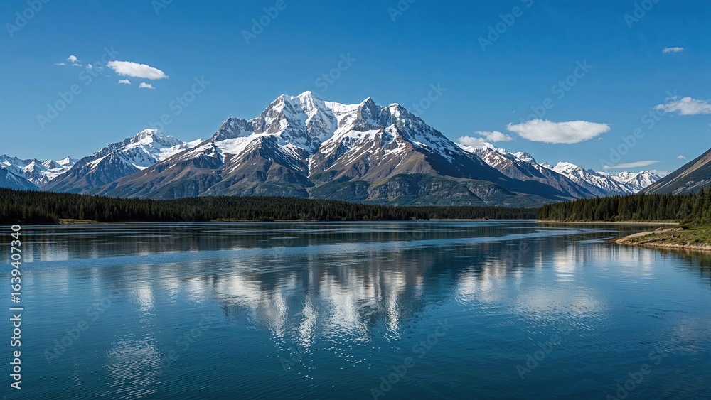 Naklejka premium Stunning wilderness scene with snow-covered hills and flowing water