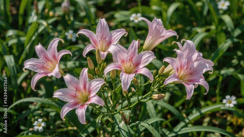 Naklejka premium Blooming Pink Zephyranthes Minuta Surrounded by Nature
