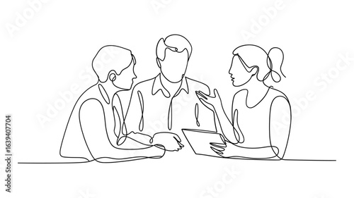 Business Meeting Continuous Line Drawing Vector Illustration