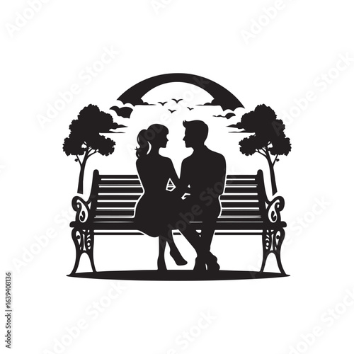 couple sitting on bench vector silhouette clip art logo design illustration